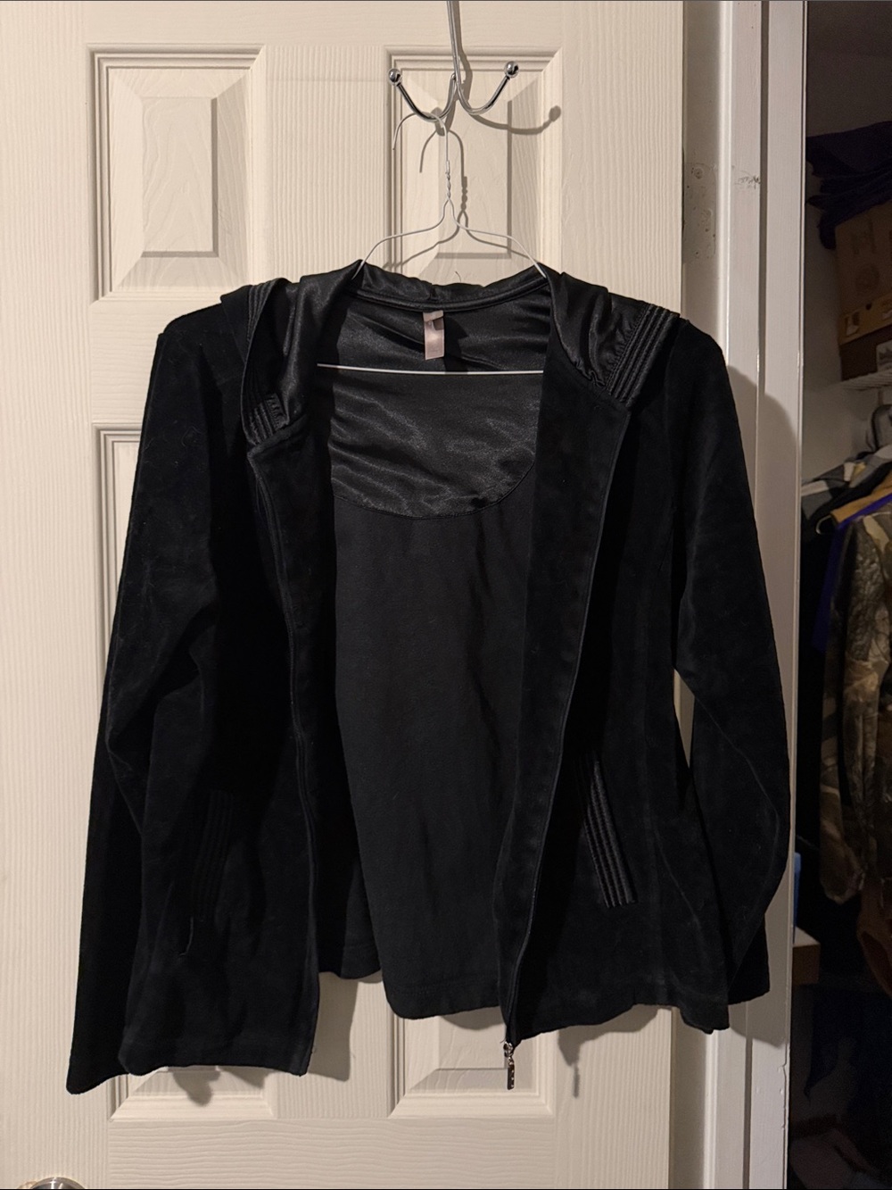 #368 White Stag Black Velour Hooded Bomber